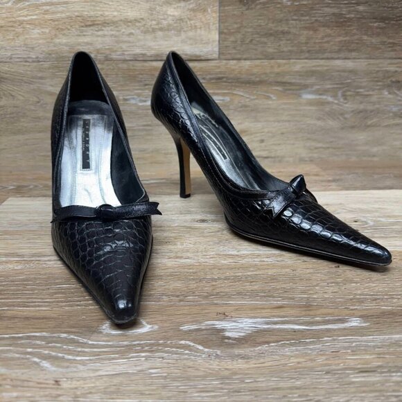 Laundry by Shelli Segal Croc Embossed Black Leather Pumps Women's Size 10 - Picture 6 of 7